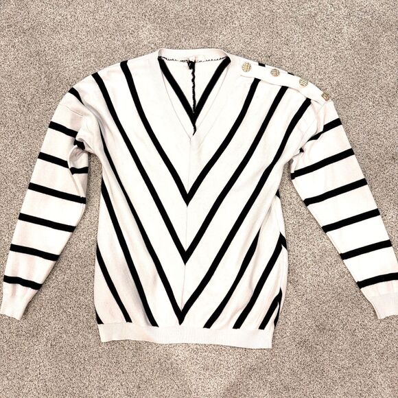 Mazik Striped V-Neck Sweater w/ Gold Buttons - Size Small - Picture 3 of 10